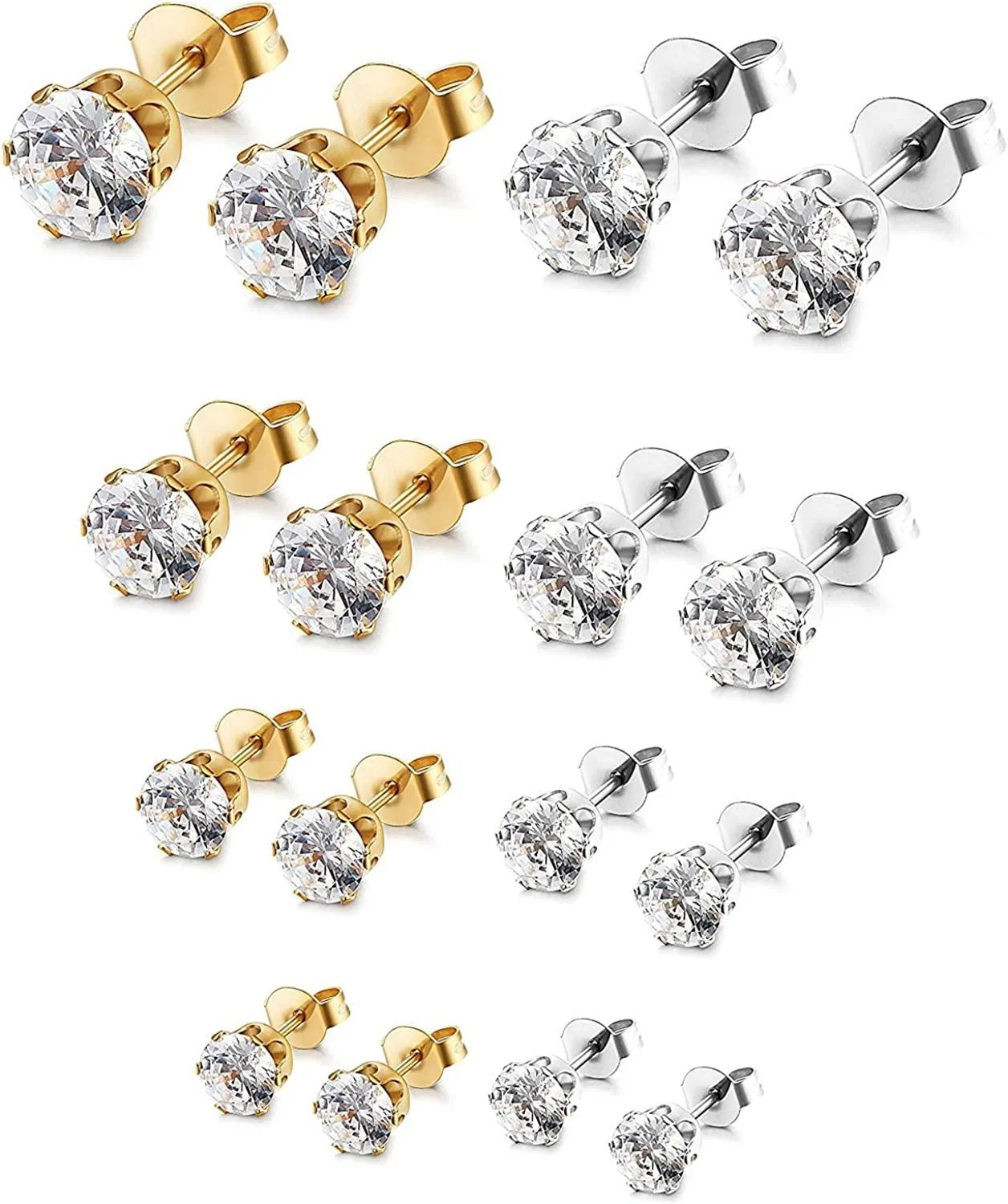 8 Pairs Stainless Stud Earrings for Women Men Cubic Zirconia Earrings Set; - Grocery
