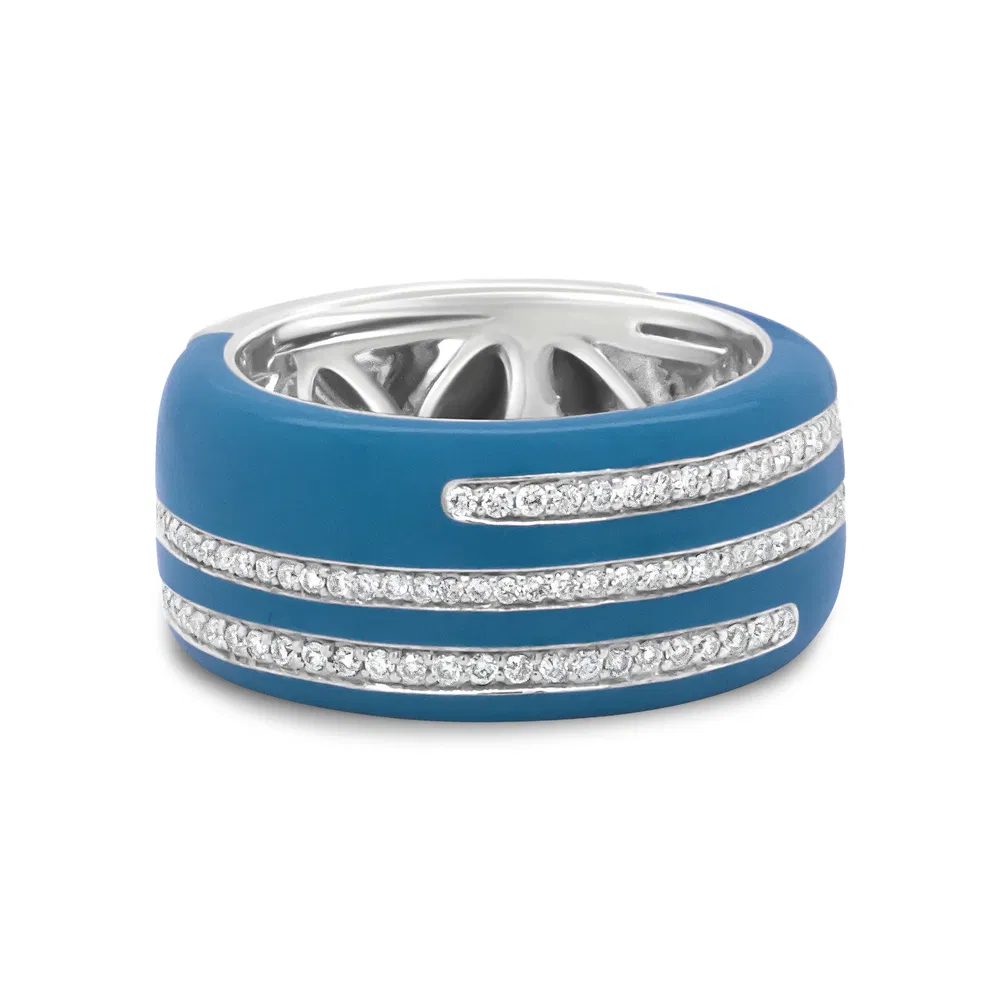 .925 Sterling Silver Turquoise Enamel 5/8 Cttw Round Diamond Wide Band Statement Ring (F-G Color, VS1-VS2 Clarity) - Size 7 - Grocery