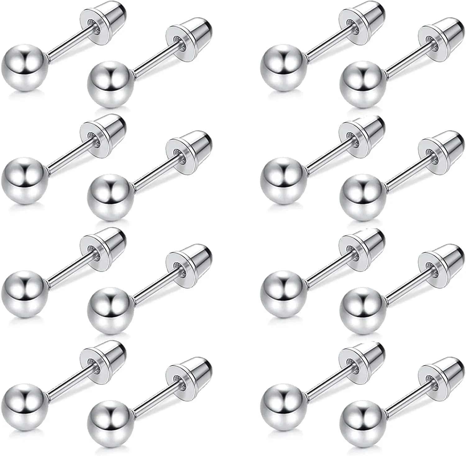 8 Pairs 20G Cartilage Stud Earrings Stainless Round Ball Barbell Earrings for Women Men Screwback Ear Piercing 6MM - Grocery