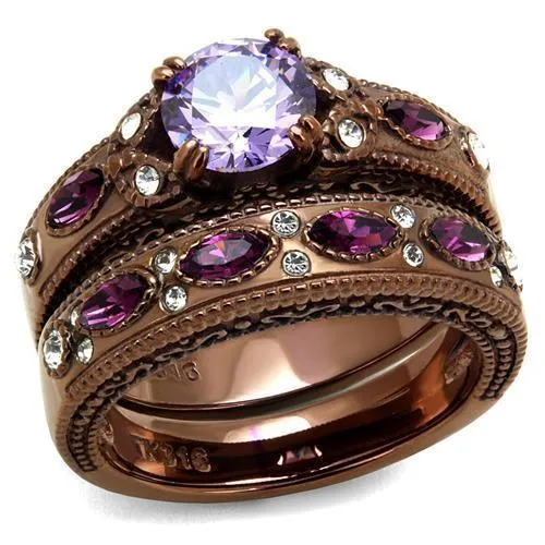 TK2746 - IP Coffee light Stainless Steel Ring with AAA Grade CZ in Amethyst - Grocery