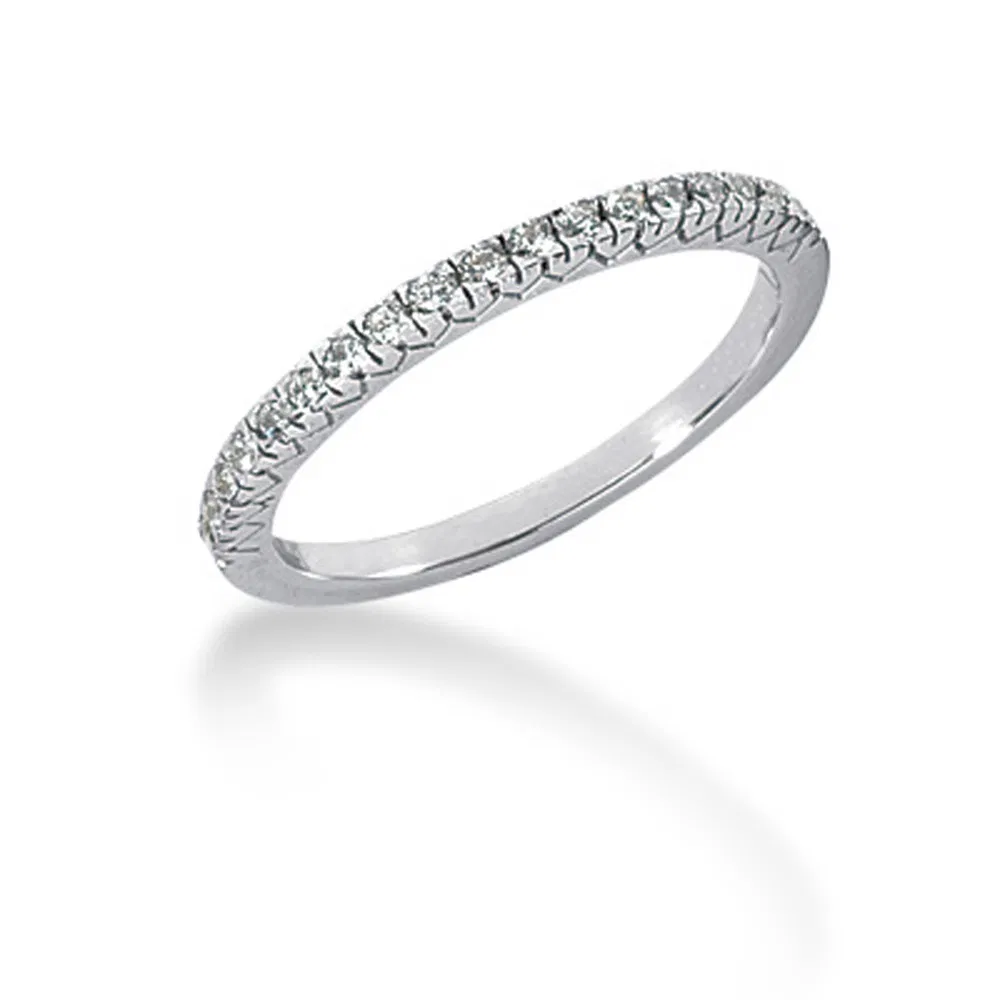 14k White Gold Engraved Fishtail V Pave Diamond Wedding Ring Band - Grocery