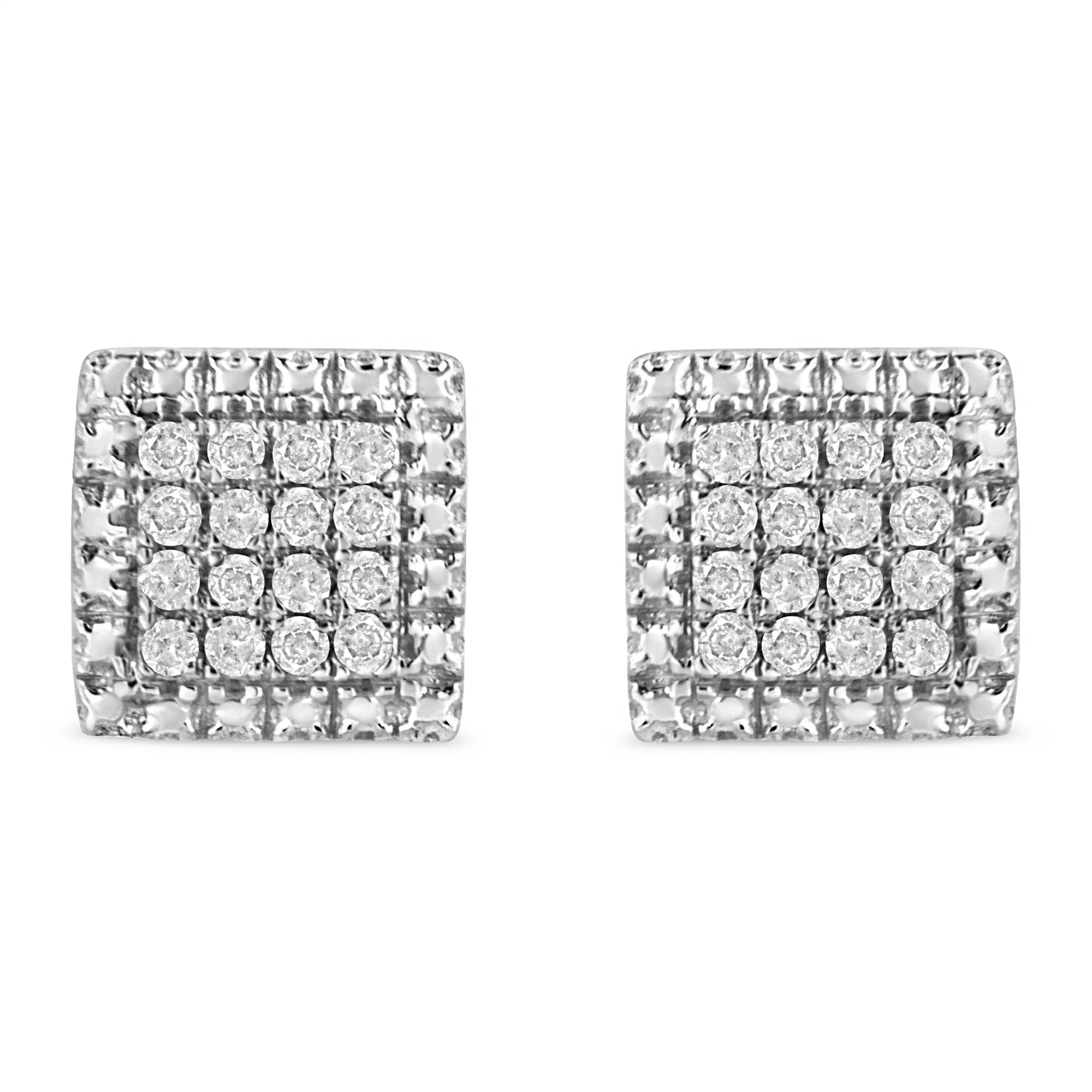 .925 Sterling Silver 1/6 Cttw Round-Cut Diamond Cluster Square Shaped Stud Earrings (I-J Color, I2-I3 Clarity) - Grocery
