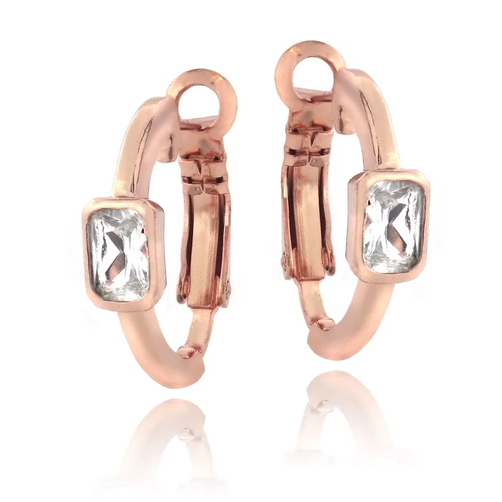 Rose Gold Tone Created White Sapphire Rectangle Clutchless Earrings - Grocery