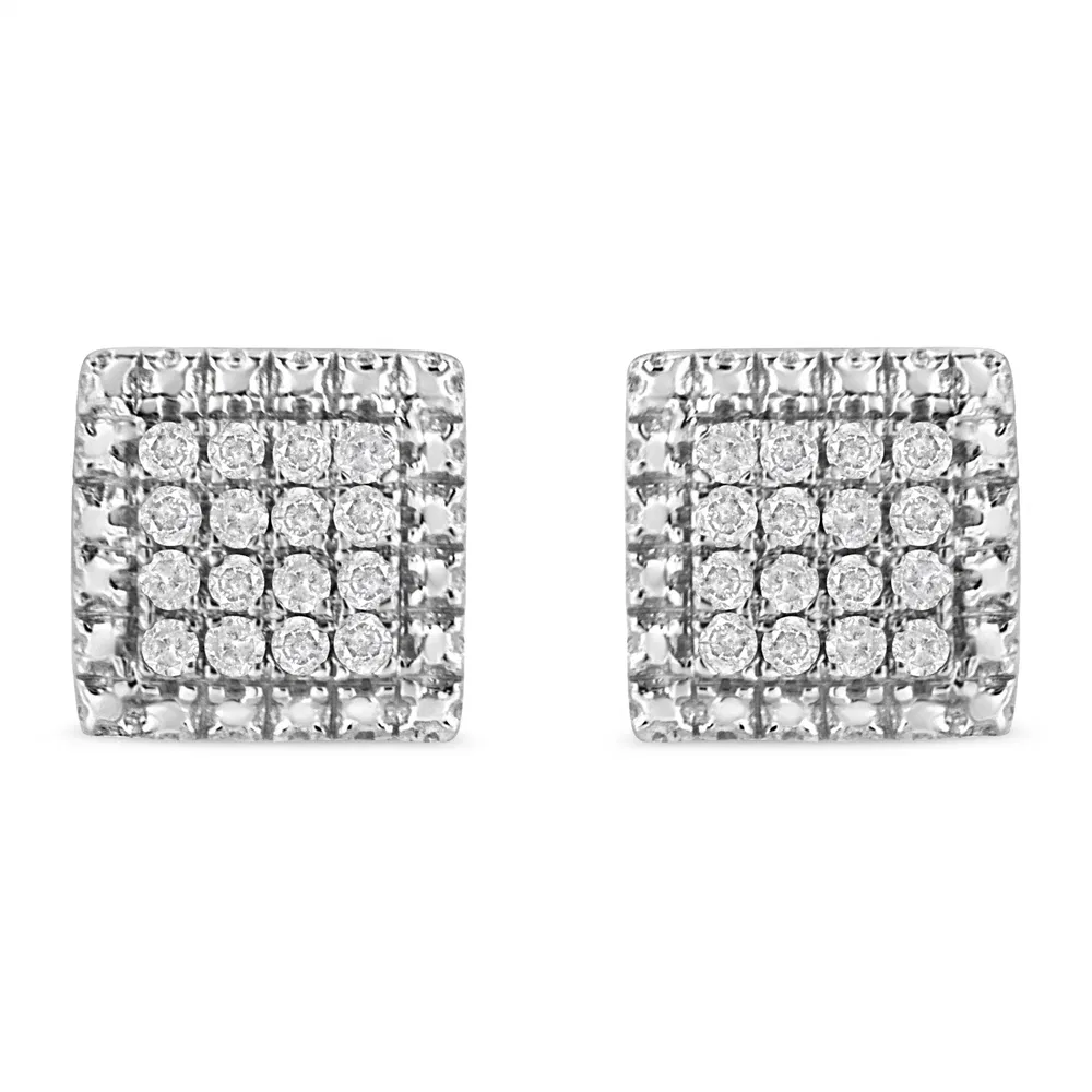 .925 Sterling Silver 1/6 Cttw Round-Cut Diamond Cluster Square Shaped Stud Earrings (I-J Color, I2-I3 Clarity) - Grocery