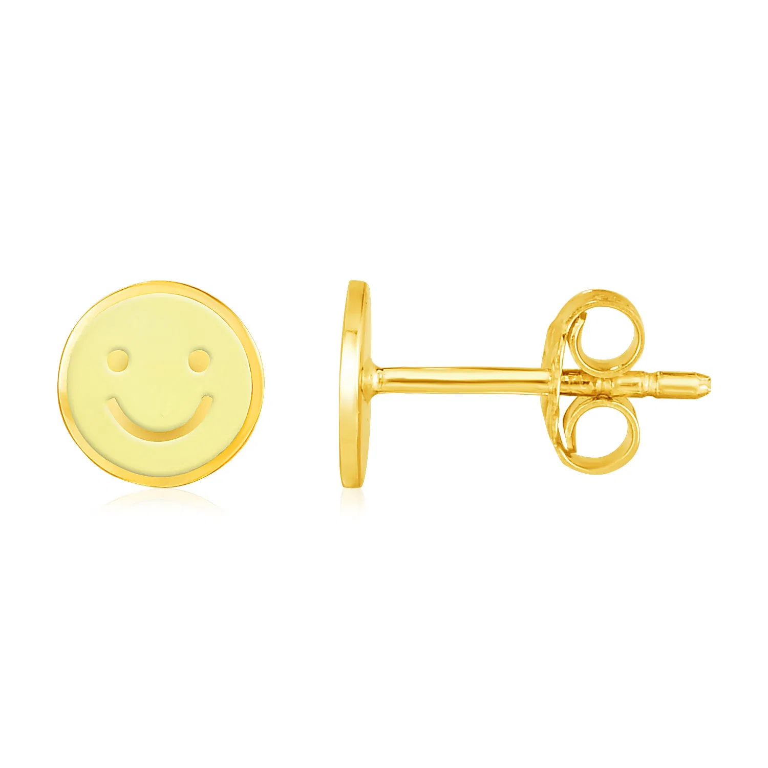 14k Yellow Gold and Enamel Yellow Smiley Face Stud Earrings - Grocery