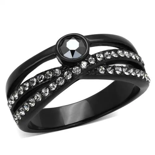 TK1620 - IP Black(Ion Plating) Stainless Steel Ring with Top Grade Crystal in Hematite - Grocery