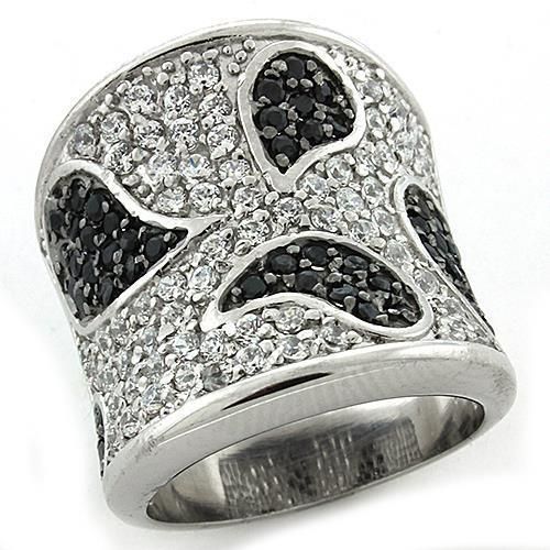 LOAS1182 - Reverse Two-Tone 925 Sterling Silver Ring with AAA Grade CZ in Multi Color - Grocery