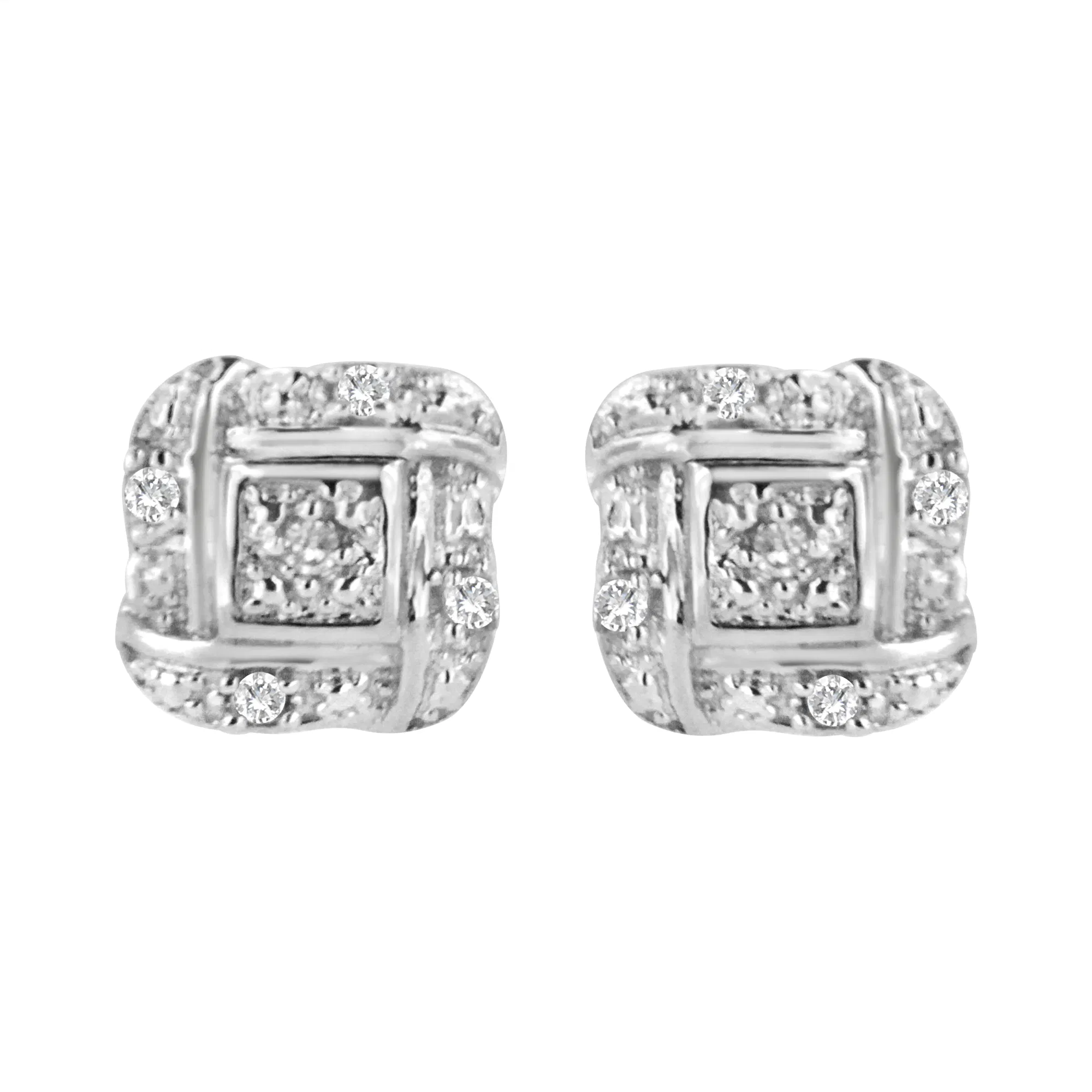 .925 Sterling Silver Round-Cut Diamond Accent Swirl Square Knot Stud Earrings (H-I Color, I2-I3 Clarity) - Grocery