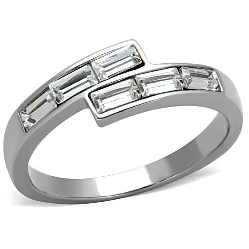 TK1335 - High polished (no plating) Stainless Steel Ring with Top Grade Crystal in Clear - Grocery