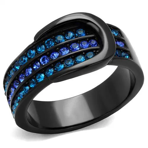 TK2549 - IP Black(Ion Plating) Stainless Steel Ring with Top Grade Crystal in Multi Color - Grocery