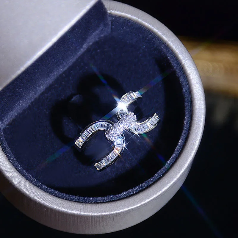 Luxury Simple Criss Cross Cuff Zircon Lady Wedding Ring Wrist Ring - Grocery