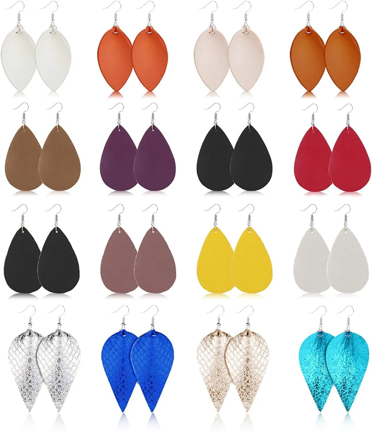 16 Pair Faux Leather Earrings for Women Lightweight Teardrop Petal Leaf Leather Dangle Earrings - Grocery