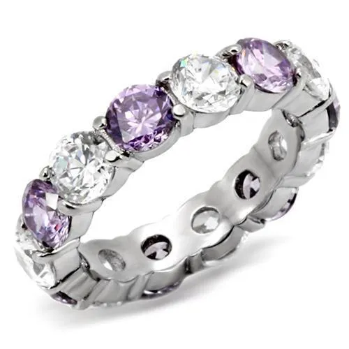 TK109 - High polished (no plating) Stainless Steel Ring with AAA Grade CZ in Amethyst - Grocery