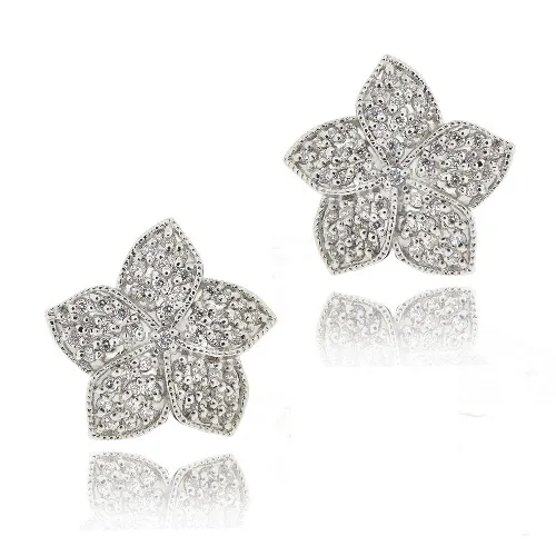 Sterling Silver CZ Flower Stud Earrings - Grocery