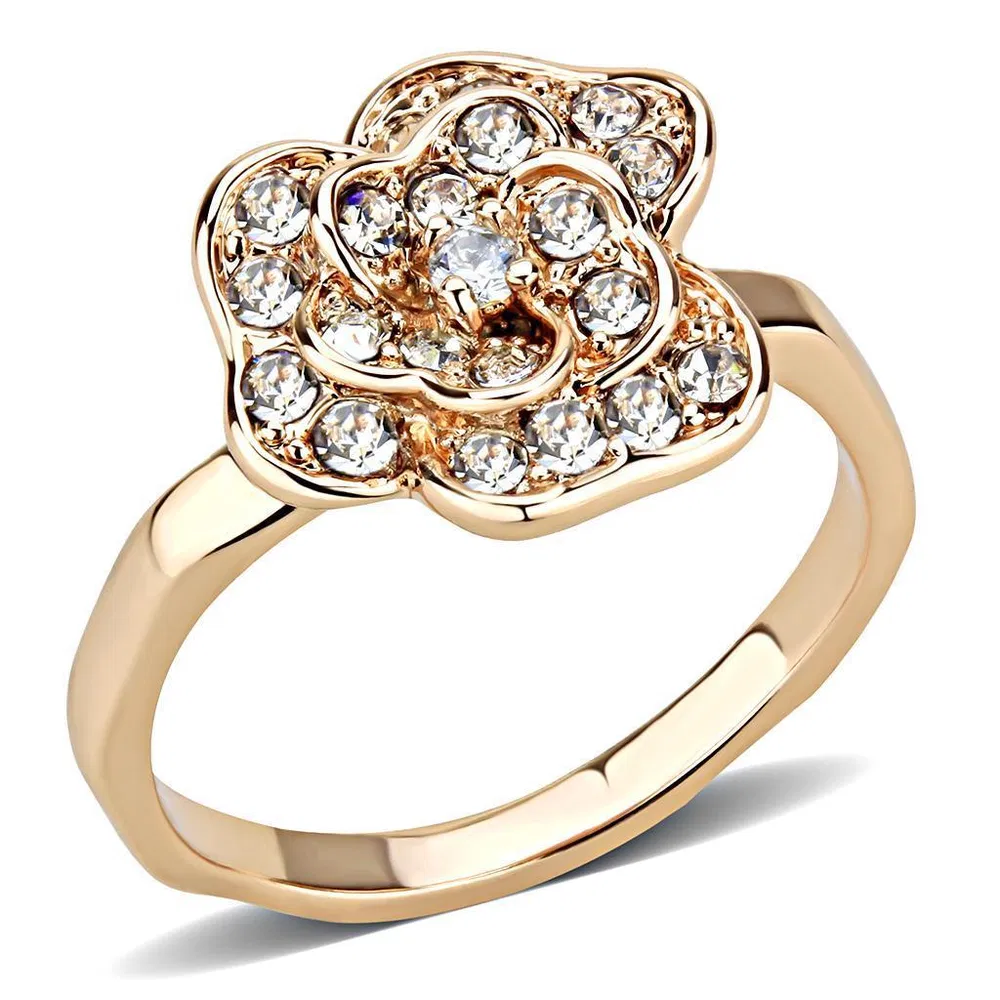 3W1491 - Rose Gold Brass Ring with Top Grade Crystal in Clear - Grocery