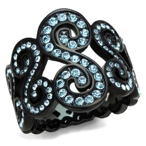 TK2018 - IP Black(Ion Plating) Stainless Steel Ring with Top Grade Crystal in Sea Blue - Grocery