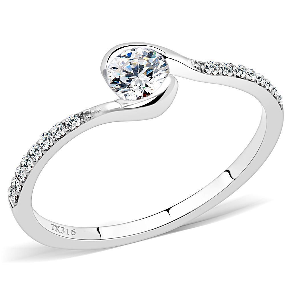 DA007 - High polished (no plating) Stainless Steel Ring with AAA Grade CZ in Clear - Grocery