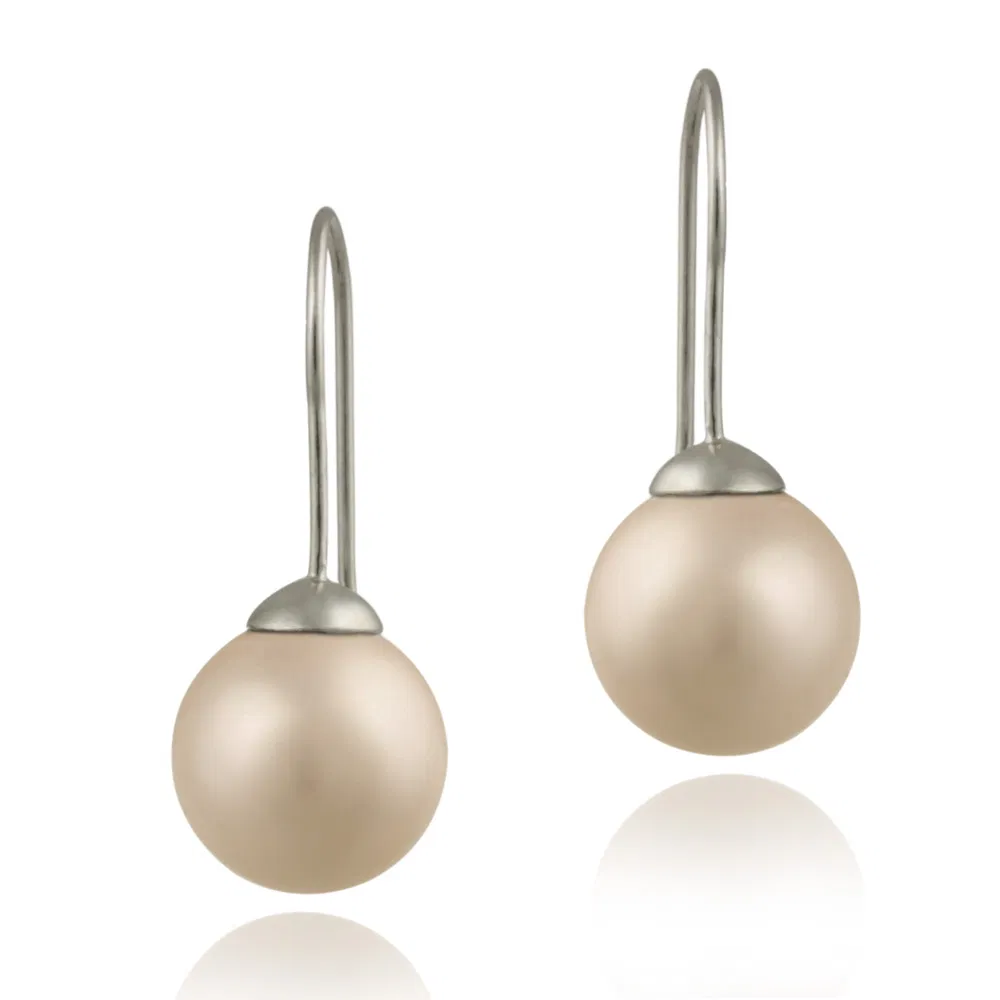 Sterling Silver 12mm Pink Shell Pearl Drop Earrings - Grocery