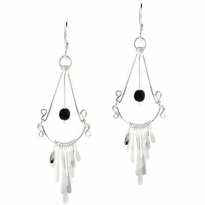 Sterling Silver Onyx Bead Chandelier Earrings - Grocery