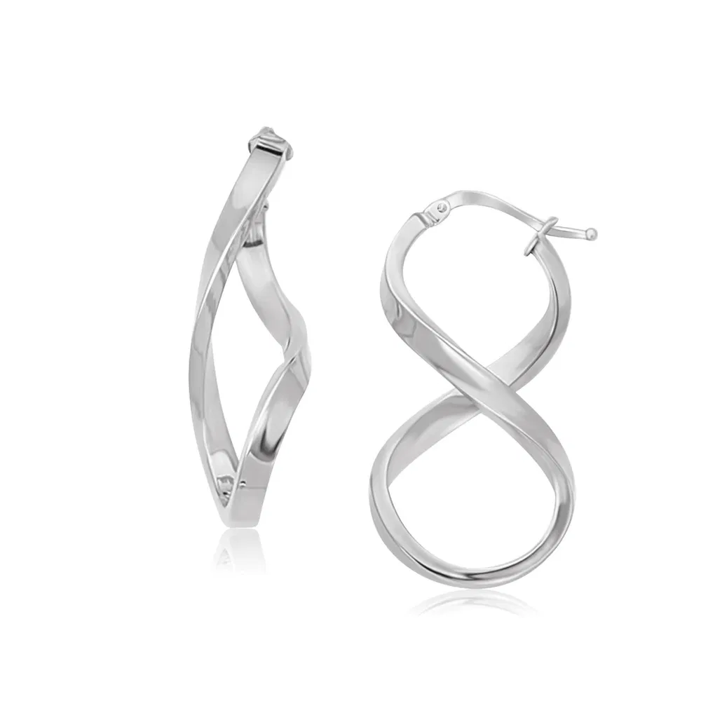 14k White Gold Twist Motif Polished Hoop Earrings - Grocery