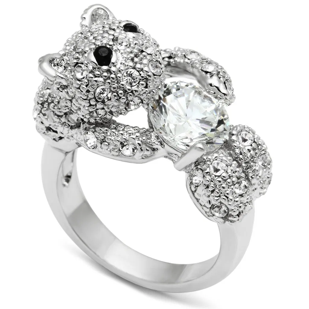3W187 - Rhodium Brass Ring with AAA Grade CZ in Clear - Grocery