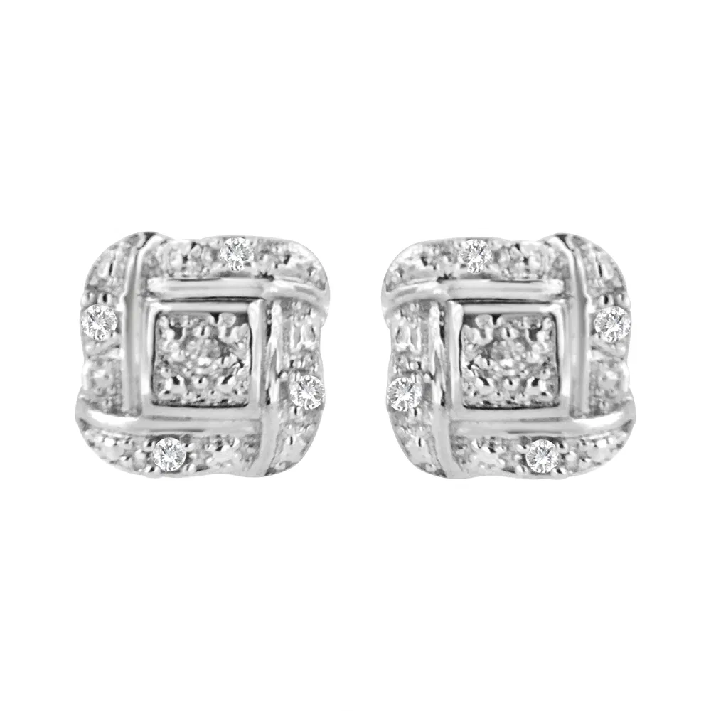 .925 Sterling Silver Round-Cut Diamond Accent Swirl Square Knot Stud Earrings (H-I Color, I2-I3 Clarity) - Grocery
