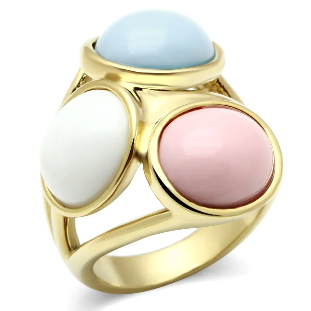 GL303 - IP Gold(Ion Plating) Brass Ring with Synthetic Synthetic Stone in Multi Color - Grocery
