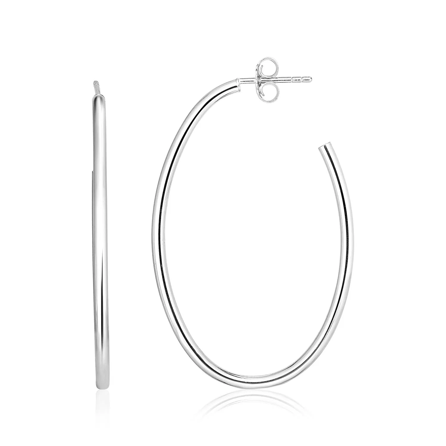 Sterling Silver Polished Oval Hoop Earrings - Grocery
