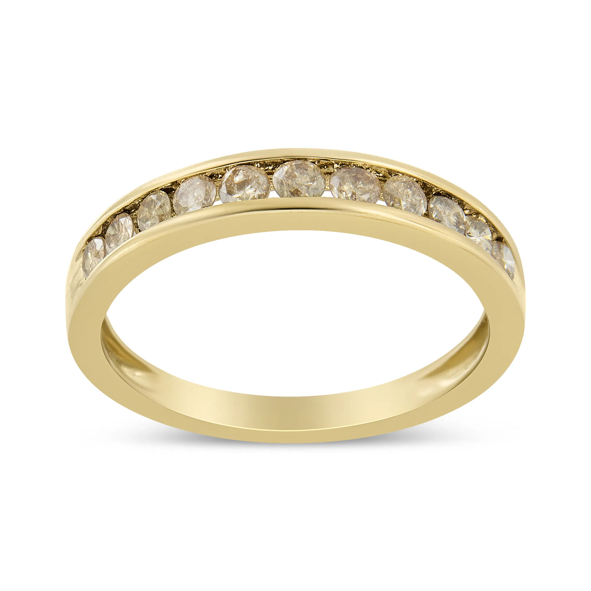 14K Yellow Gold Plated .925 Sterling Silver 1/2 Cttw Channel Set Round Champagne Diamond 11 Stone Band Ring (K-L Color, I1-I2 Clarity) - Grocery
