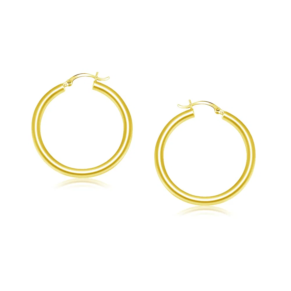 14k Yellow Gold Polished Hoop Earrings (4x25mm) - Grocery