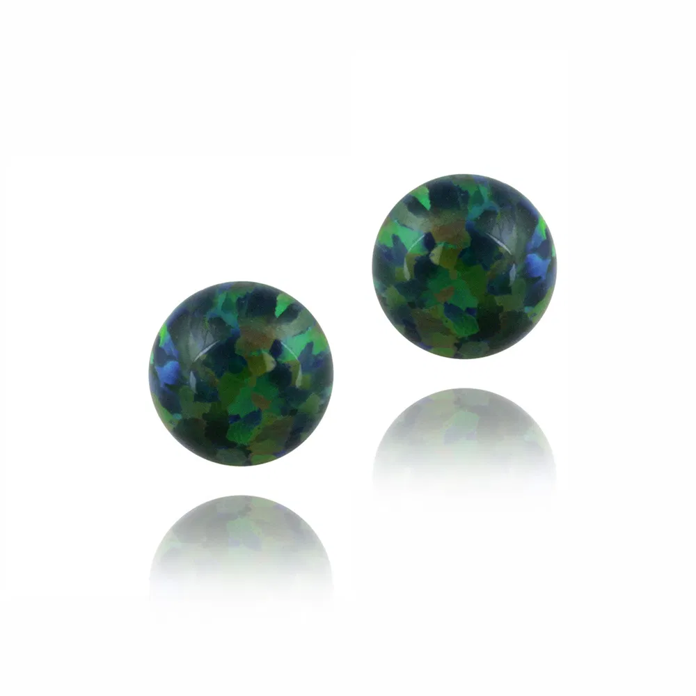 Sterling Silver Created Dark Green Opal Ball Stud Earrings, 5mm - Grocery
