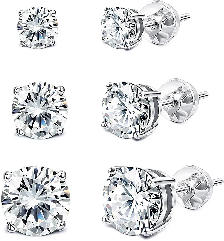 925 Sterling Swarovski Crystal Earrings Sets Stud Earrings for Women(3 Pairs 4mm 6mm 8mm) - Grocery