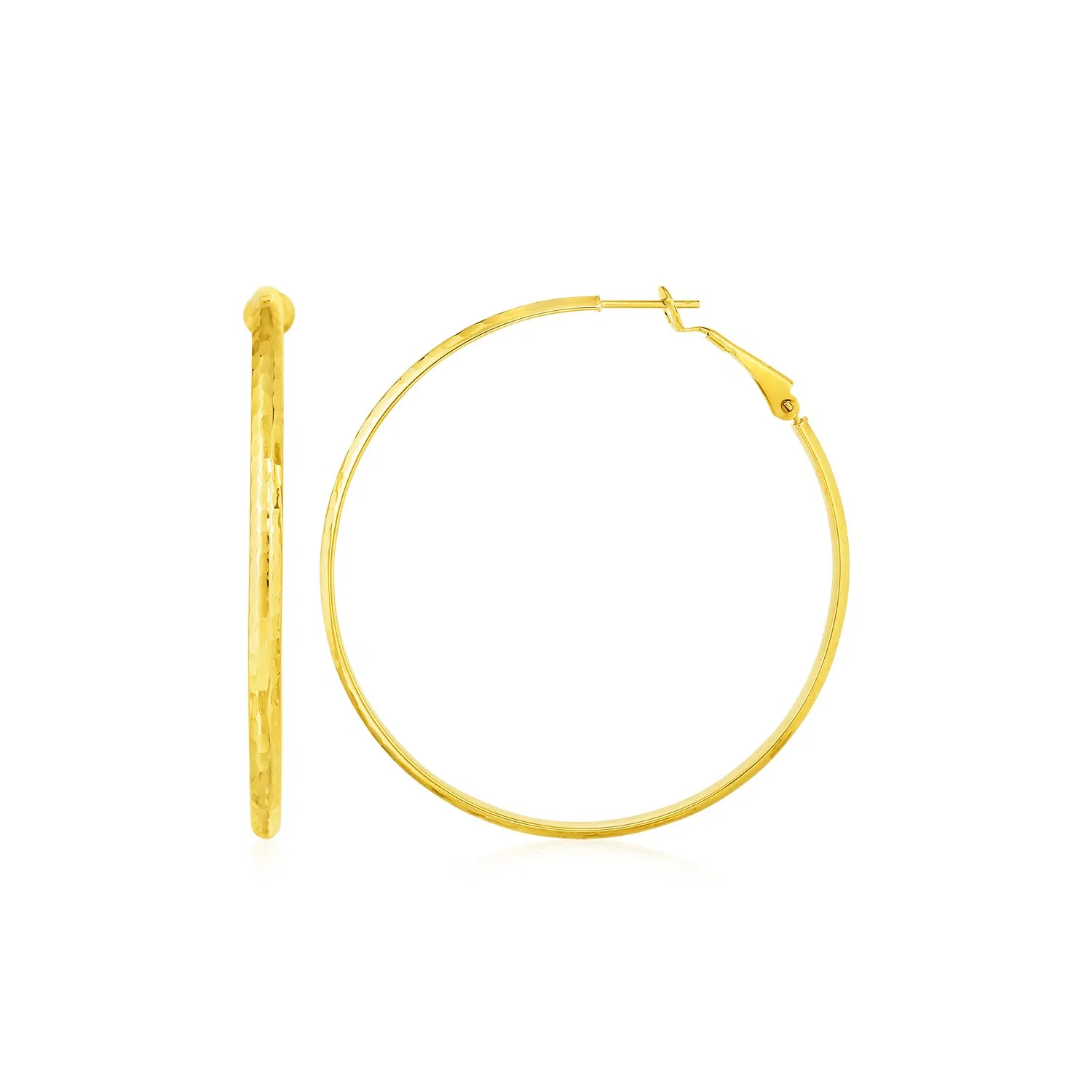 14k Yellow Gold Large Textured Round Hoop Earrings - Grocery