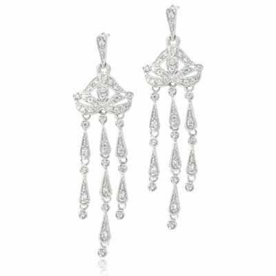 Sterling Silver CZ Vintage Chandelier Earrings - Grocery