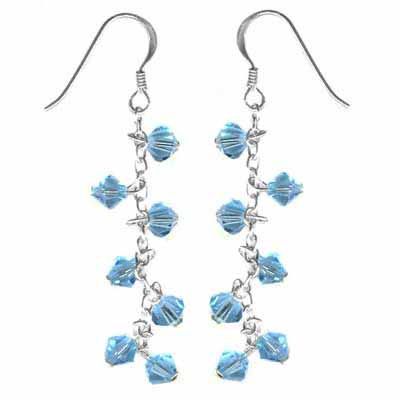 Sterling Silver Aqua Swarovski Elements Dangle Earrings - Grocery