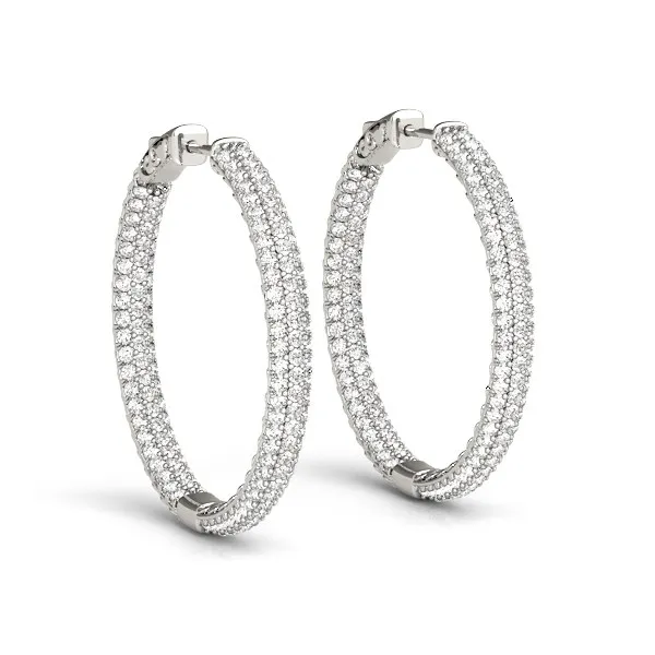 14k White Gold Two Row Pave Set Diamond Hoop Earrings (7 cttw) - Grocery