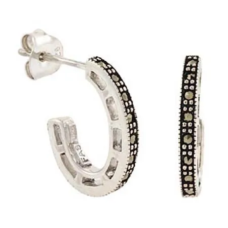 Sterling Silver & Marcasite Half Hoop Earrings - Grocery