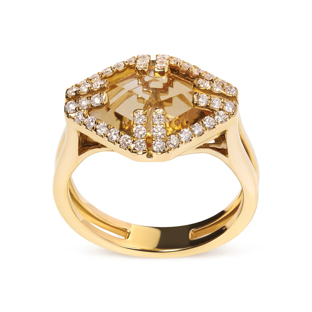 14K Yellow Gold Marquise-Cut Yellow Citrine and 1/3 Cttw Diamond Halo Cocktail Ring (G-H Color, SI1-SI2 Clarity) - Size 7 - Grocery