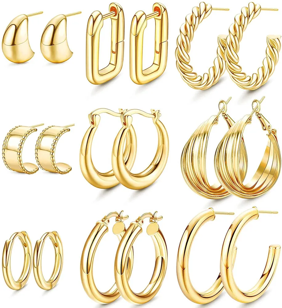 Gold Hoop Earrings for Women Thick Chunky Hoop Earrings Set Half Open Lightweight Hoop Earrings for Christmas Gifts - Grocery