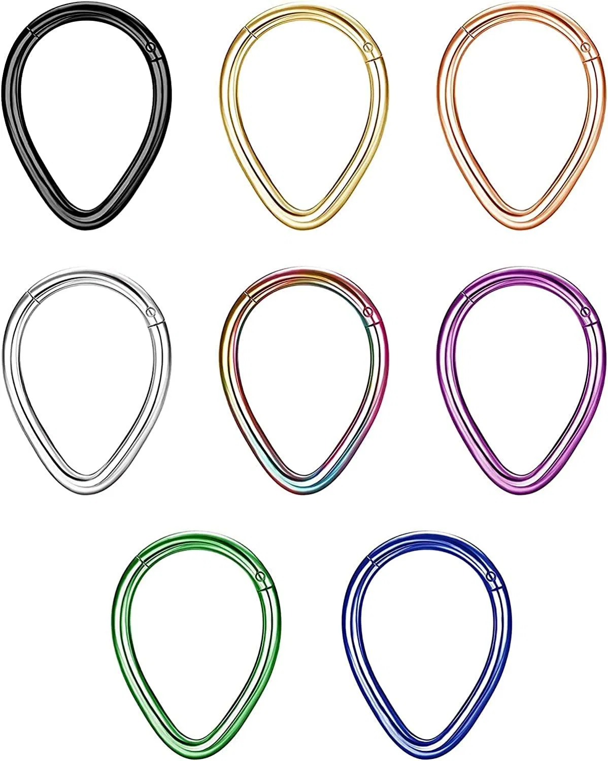 8Pcs Septum Rings 16G Septum Clicker Piercing 316L Teardrop Daith Lip Septum Jewelry for Women 10MM - Grocery