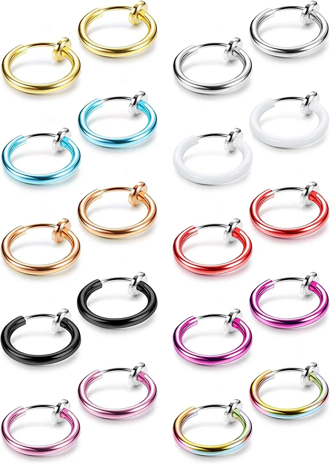 10 Pairs Fake Nose Ring Hoop Face Earrings for Women Spring Septum Non Pieced Lip Rings Fake Cartilage Clip on Earrings Set - Grocery