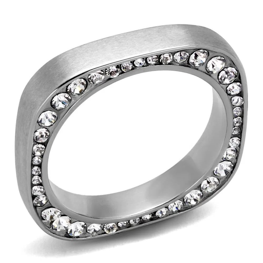 TK2261 - High polished (no plating) Stainless Steel Ring with Top Grade Crystal in Clear - Grocery