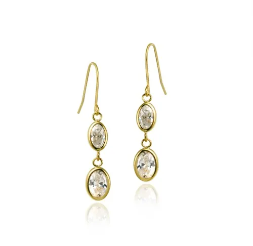 10K Gold CZ Oval Dangle Earrings - Grocery