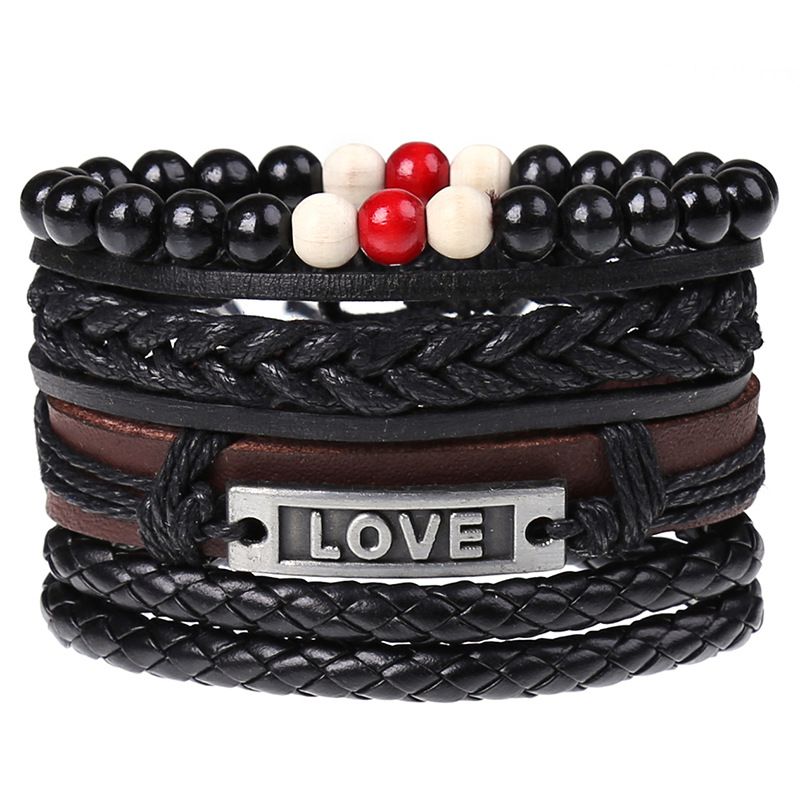 New Four-piece Set Leather Bracelet LOVE Set Men's Weaving Bracelet - Grocery