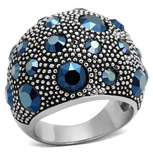 TK1310 - High polished (no plating) Stainless Steel Ring with Top Grade Crystal in Montana - Grocery
