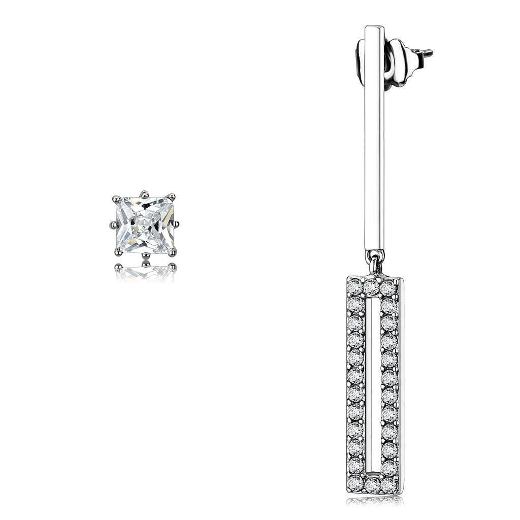 TK3682 - High polished (no plating) Stainless Steel Earrings with AAA Grade CZ in Clear - Grocery