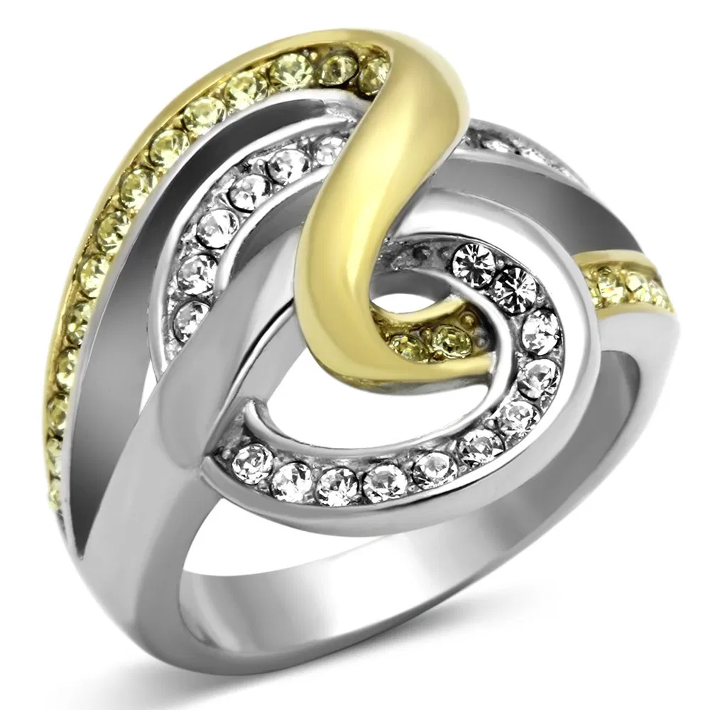 TK1094 - Two-Tone IP Gold (Ion Plating) Stainless Steel Ring with Top Grade Crystal in Citrine Yellow - Grocery
