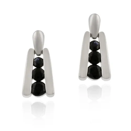 Sterling Silver black Sapphire Past Present Dangle Earring - Grocery