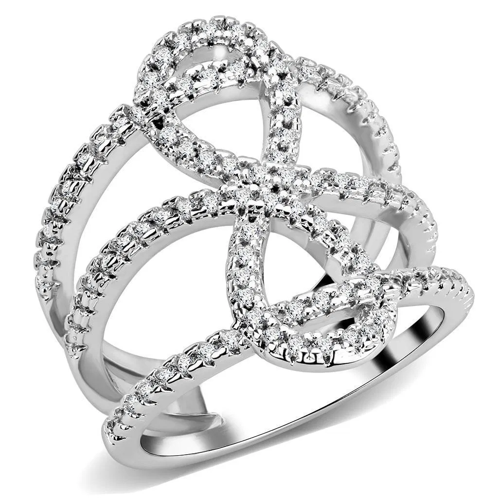 3W1587 - Rhodium Brass Ring with AAA Grade CZ in Clear - Grocery