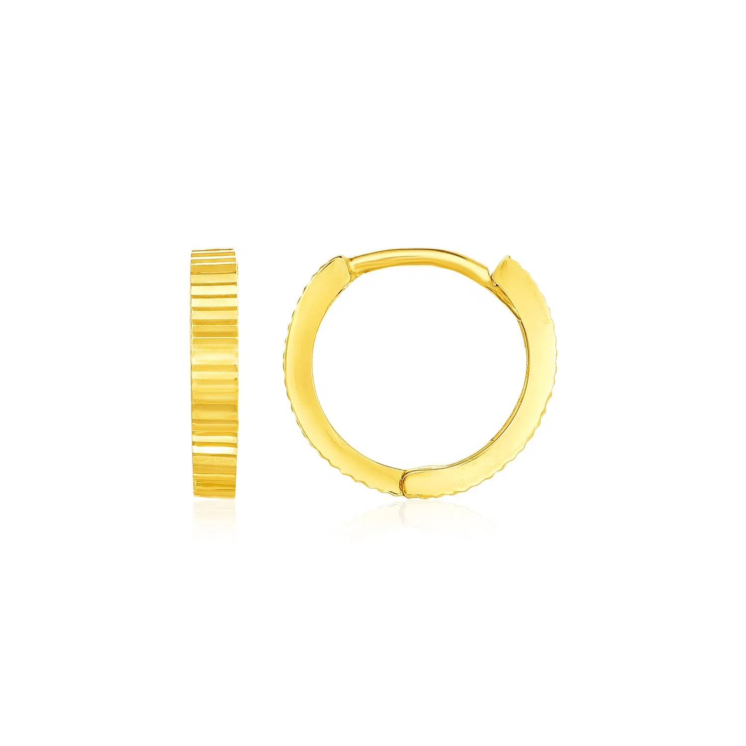 14k Yellow Gold Petite Round Hoop Earrings with Straight Texture - Grocery